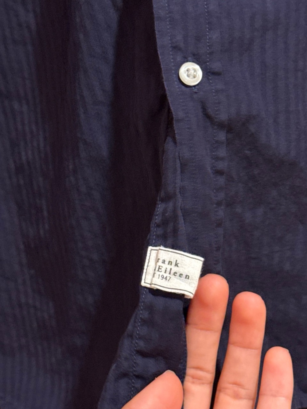 Frank & Eileen navy blue button-down shirt featuring subtle vertical stripes - Picture 5 of 8